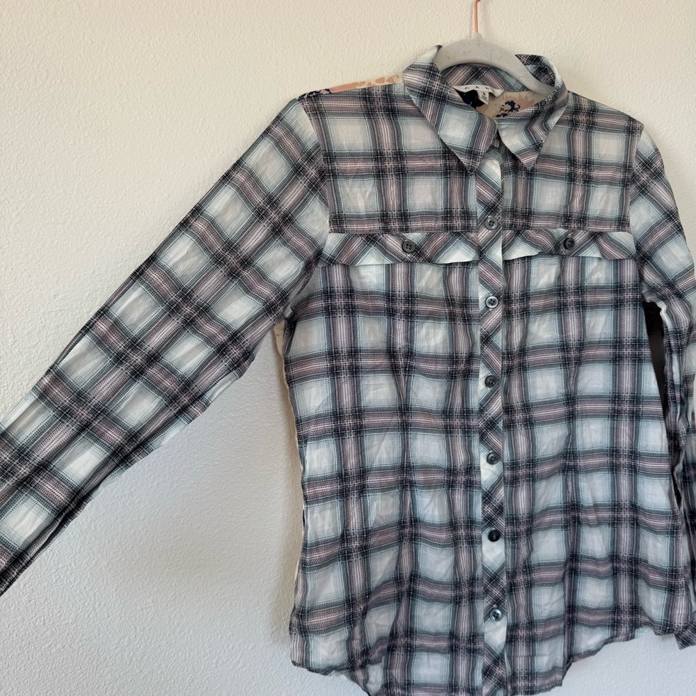 2 FOR $20 Cabi Plaid Floral Back Button Front Long Sleeve Shirt Blouse Top S - Picture 4 of 8